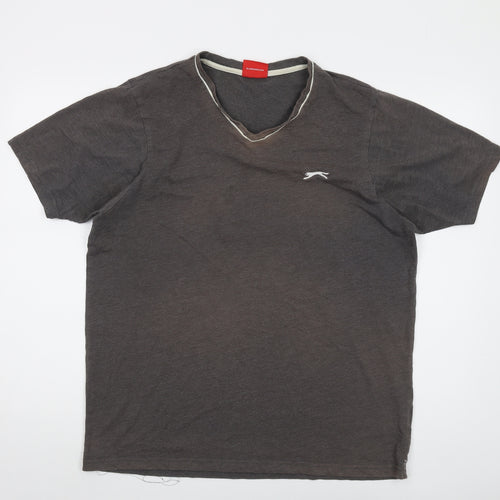 Slazenger Mens Grey Cotton T-Shirt Size L V-Neck