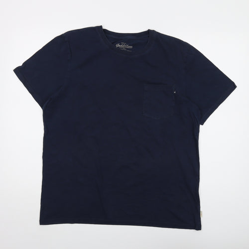 JACK & JONES Mens Blue Cotton T-Shirt Size XL Crew Neck