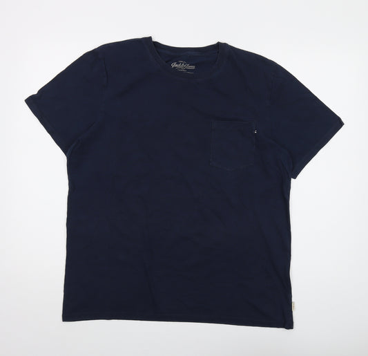 JACK & JONES Mens Blue Cotton T-Shirt Size XL Crew Neck