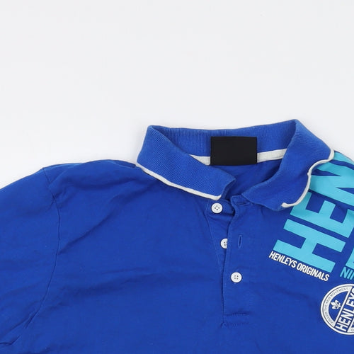 Henleys Mens Blue Cotton Polo Size L Collared Button