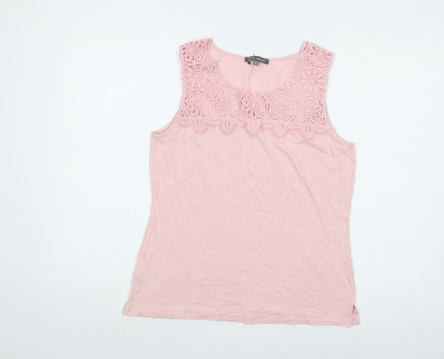 Laura Ashley Womens Pink Cotton Basic Tank Size 12 Round Neck