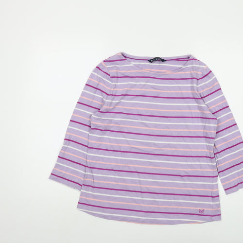 Crew Clothing Womens Purple Striped Cotton Basic T-Shirt Size 14 Round Neck