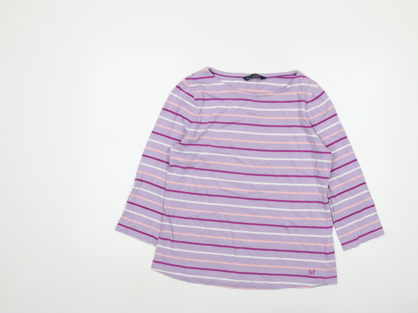 Crew Clothing Womens Purple Striped Cotton Basic T-Shirt Size 14 Round Neck