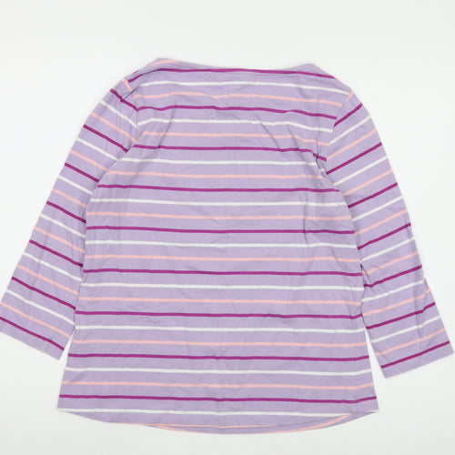 Crew Clothing Womens Purple Striped Cotton Basic T-Shirt Size 14 Round Neck