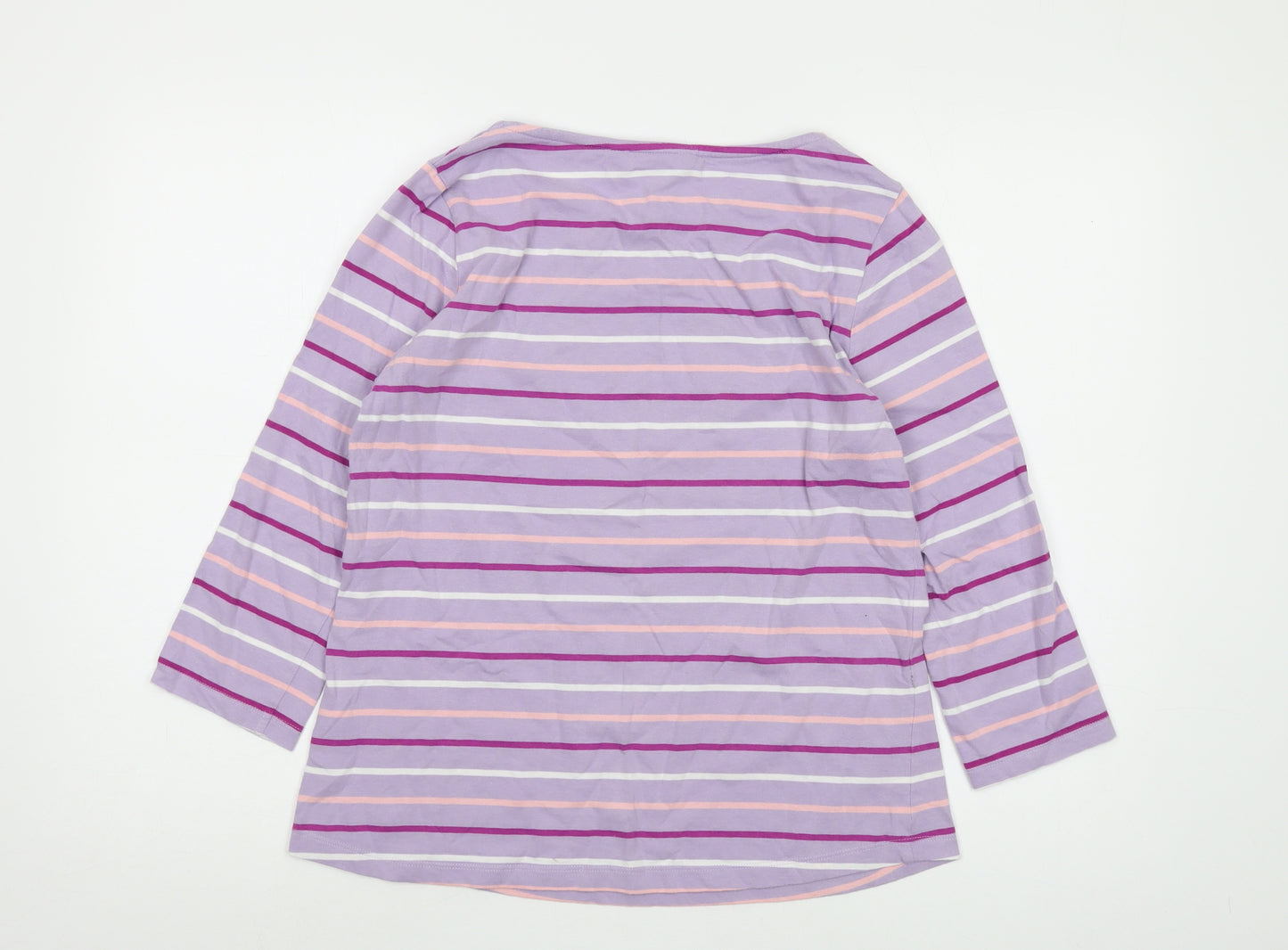 Crew Clothing Womens Purple Striped Cotton Basic T-Shirt Size 14 Round Neck