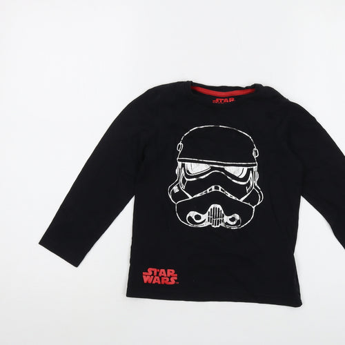 Star Wars Boys Black Cotton Basic T-Shirt Size 5-6 Years Crew Neck Pullover