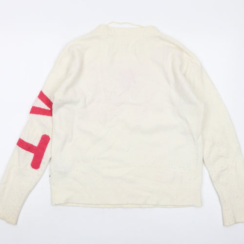 YAYA Womens Ivory Crew Neck Nylon Pullover Jumper Size M