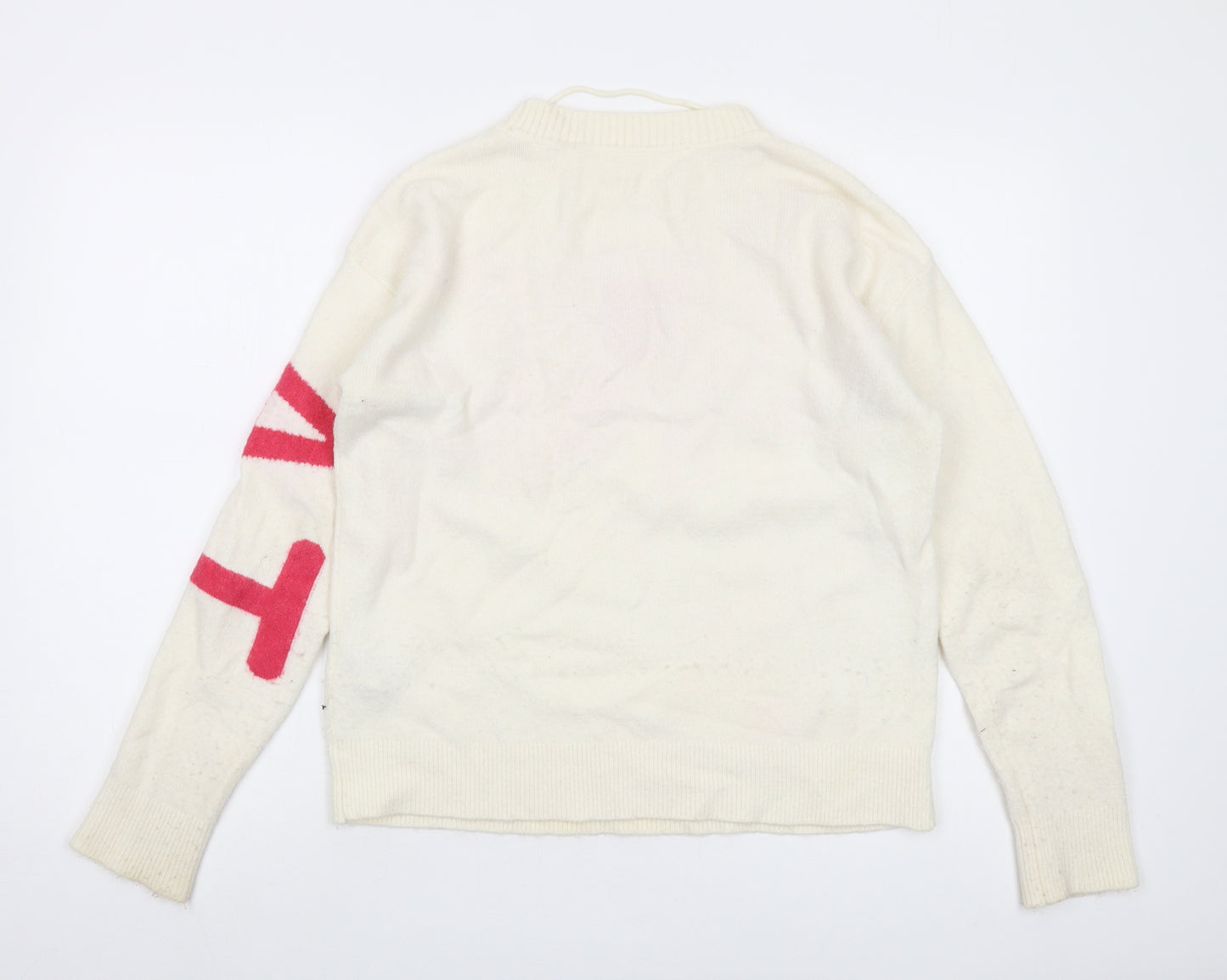 YAYA Womens Ivory Crew Neck Nylon Pullover Jumper Size M