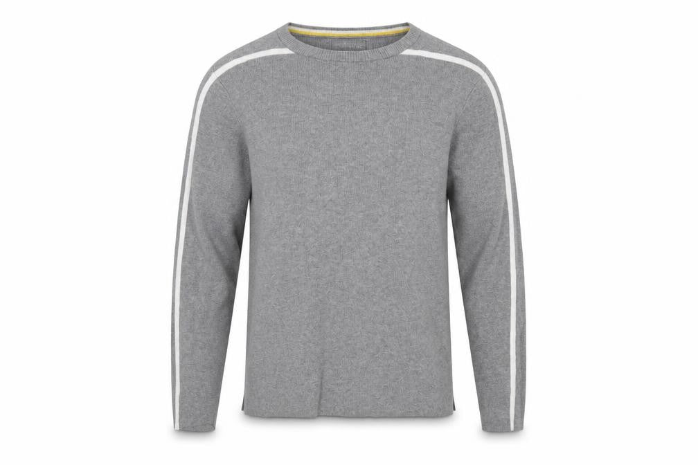 Front view of Blue Harbour men’s grey crew neck cotton jumper, size M, long sleeve