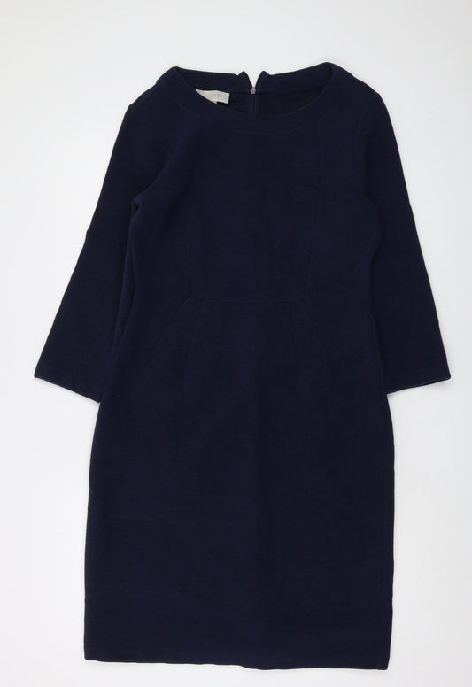 Hobbs Womens Blue Cotton Sheath Size 14 Round Neck Zip