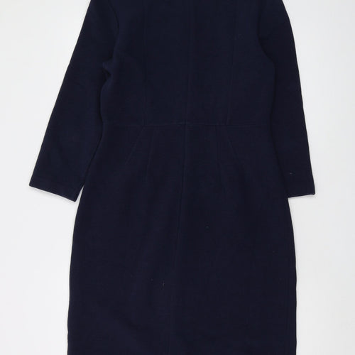 Hobbs Womens Blue Cotton Sheath Size 14 Round Neck Zip