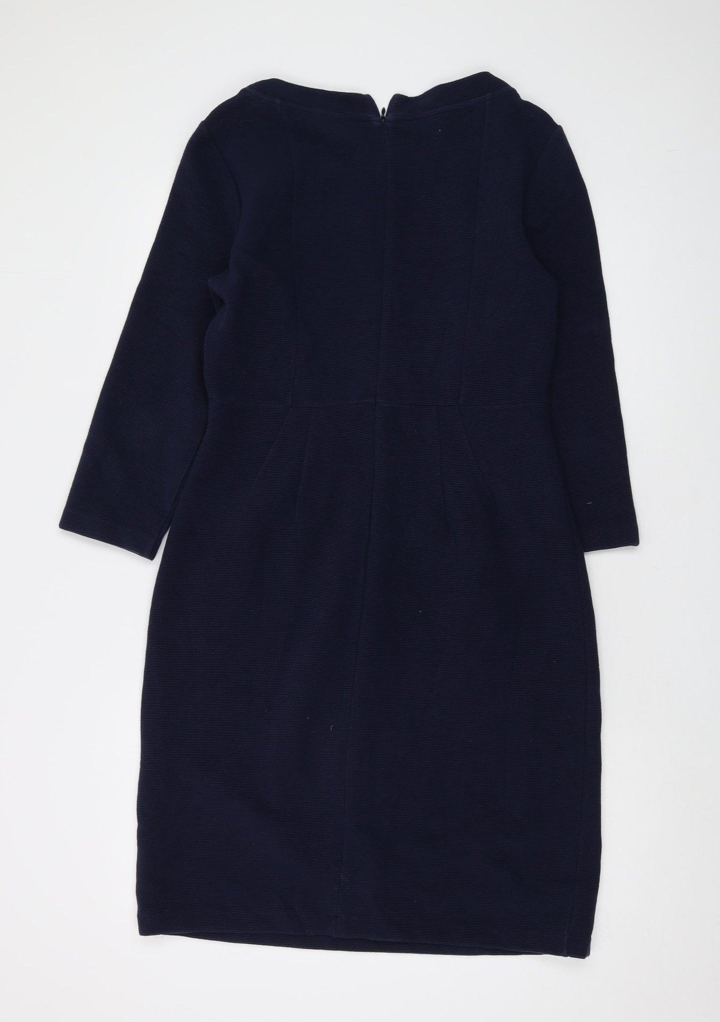 Hobbs Womens Blue Cotton Sheath Size 14 Round Neck Zip