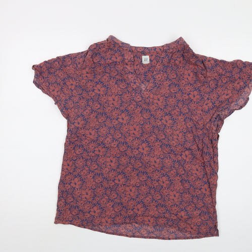 Gap Womens Red Floral Modal Basic Blouse Size M V-Neck