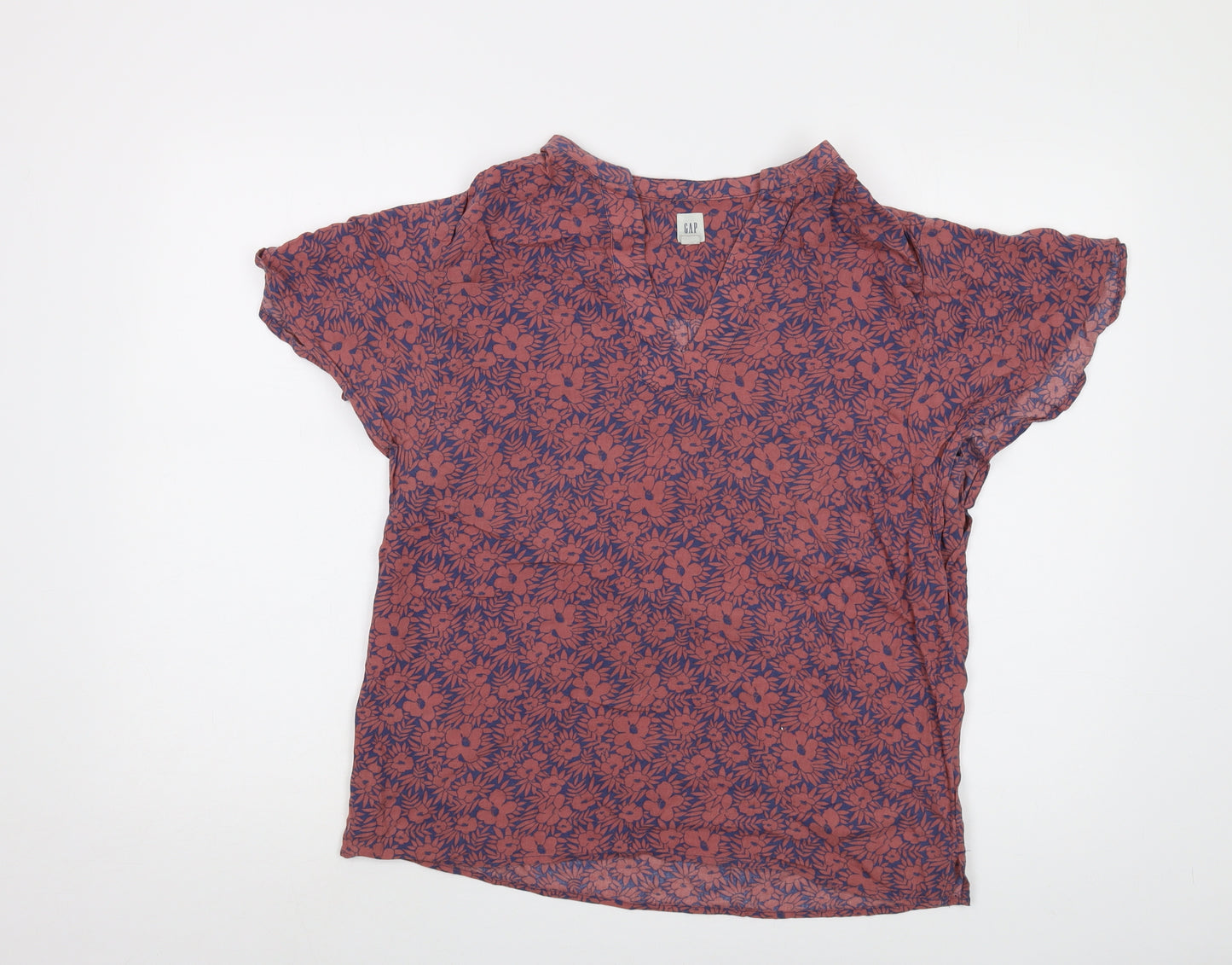 Gap Womens Red Floral Modal Basic Blouse Size M V-Neck