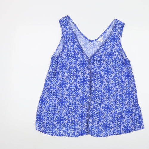 Monsoon Womens Blue Animal Print Viscose Basic Tank Size M V-Neck