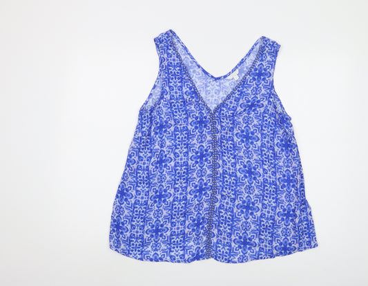 Monsoon Womens Blue Animal Print Viscose Basic Tank Size M V-Neck