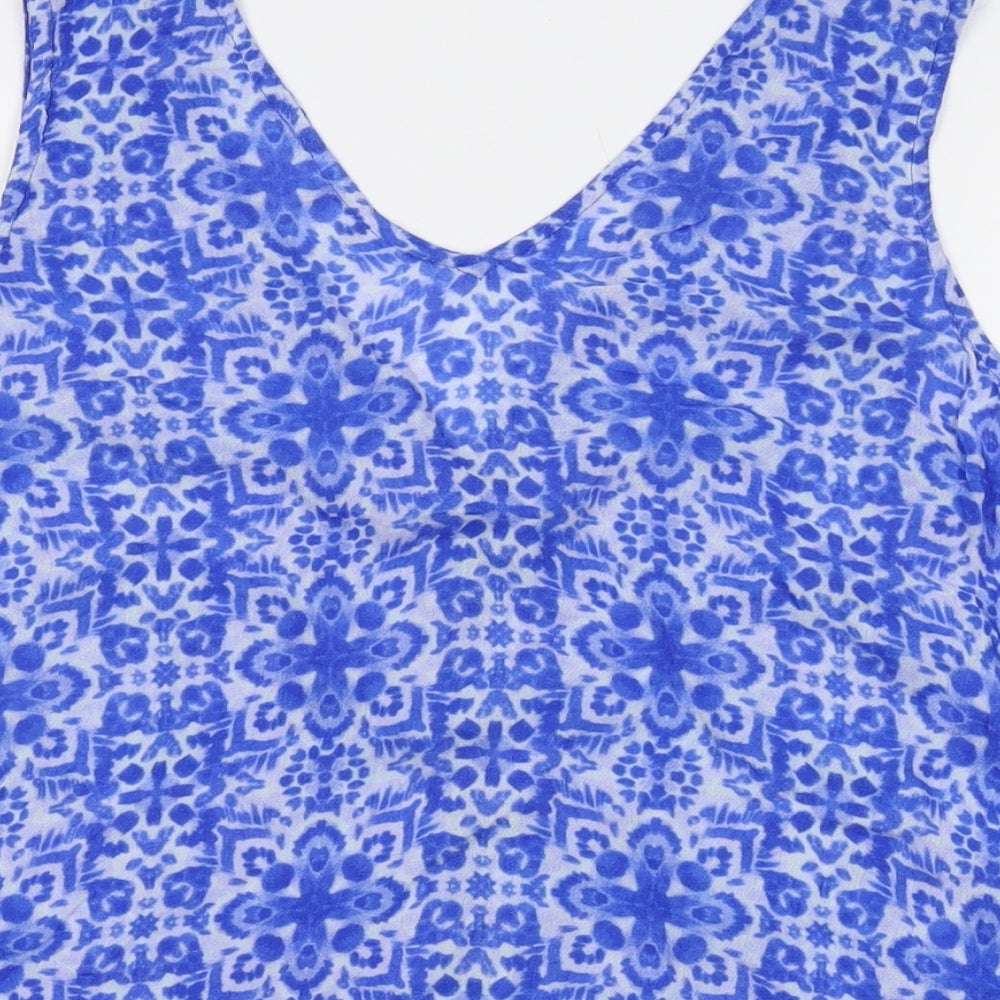 Monsoon Womens Blue Animal Print Viscose Basic Tank Size M V-Neck