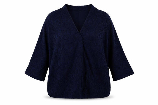 Front view of Phase Eight women’s blue polyester basic blouse, size UK 12, v-neck