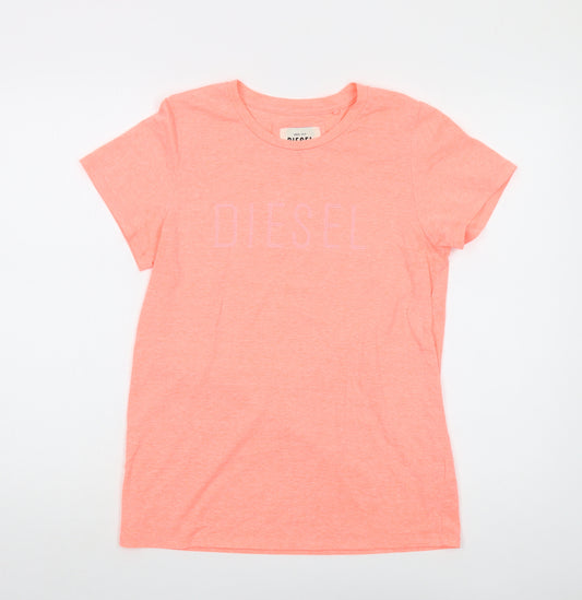 Diesel Womens Orange Cotton Basic T-Shirt Size XL Crew Neck