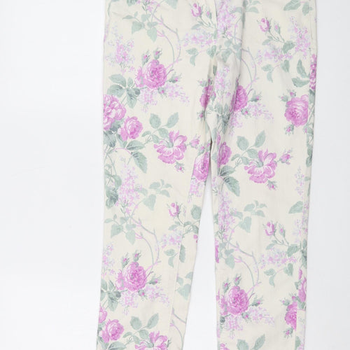 Laura Ashley Womens Ivory Floral Cotton Straight Jeans Size 12 L27 in Regular Button