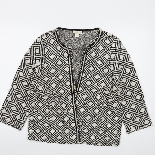 Monsoon Womens Beige V-Neck Geometric Cotton Cardigan Jumper Size 16