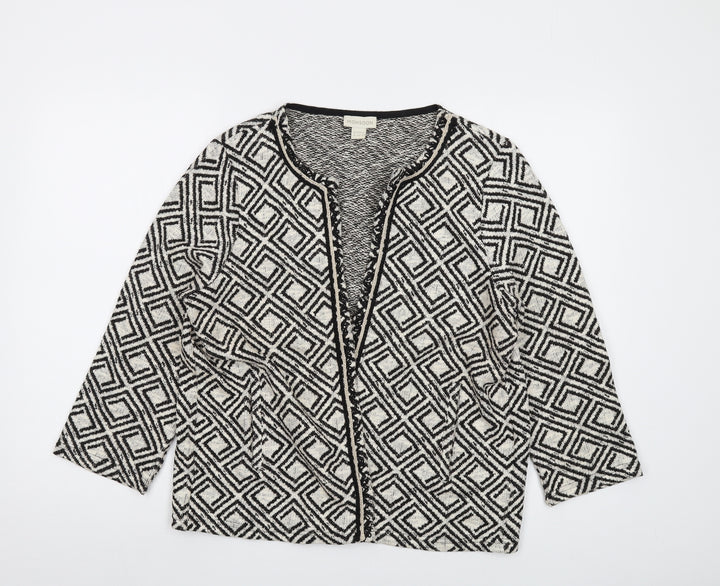 Monsoon Womens Beige V-Neck Geometric Cotton Cardigan Jumper Size 16