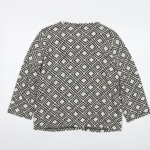 Monsoon Womens Beige V-Neck Geometric Cotton Cardigan Jumper Size 16
