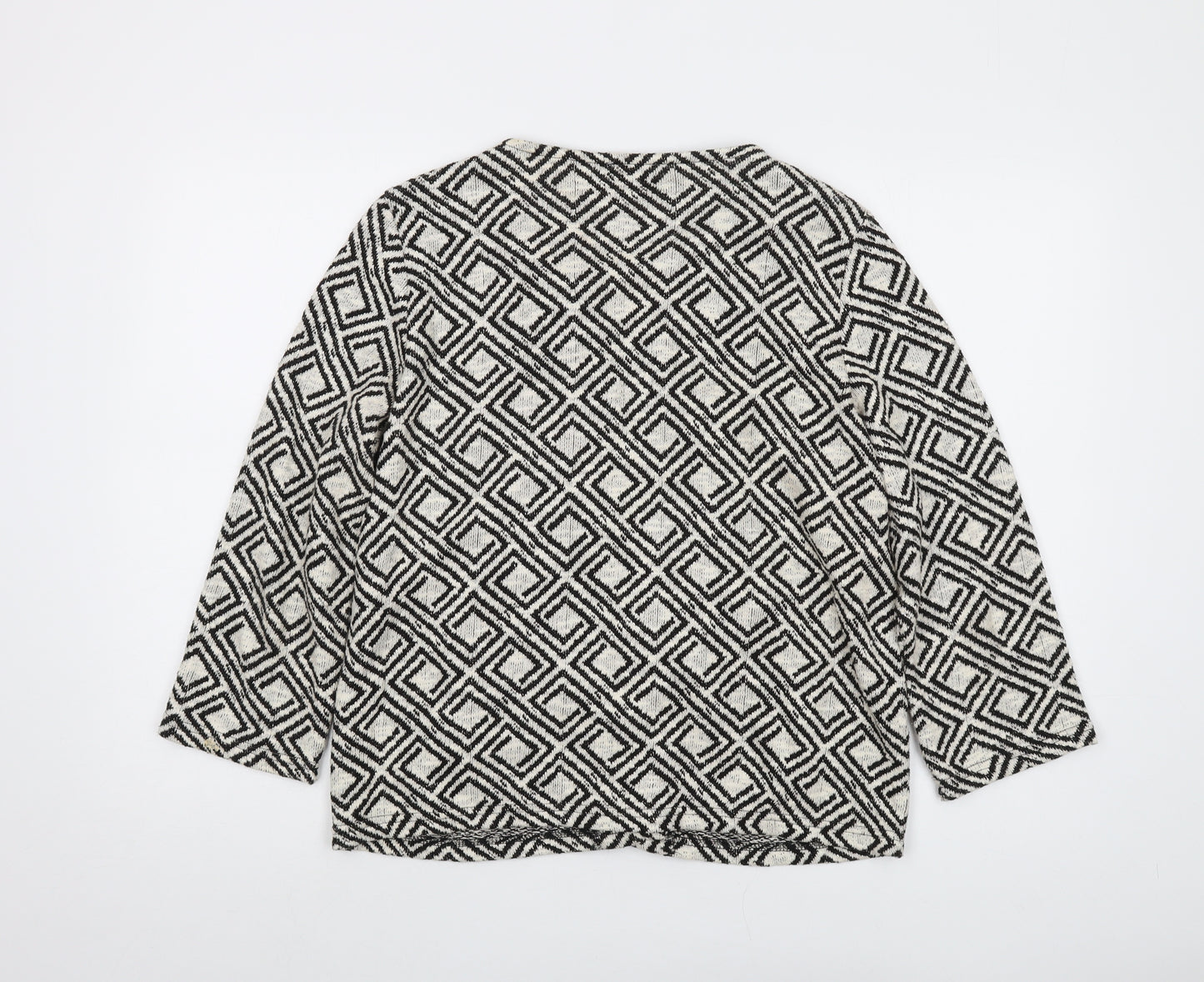 Monsoon Womens Beige V-Neck Geometric Cotton Cardigan Jumper Size 16