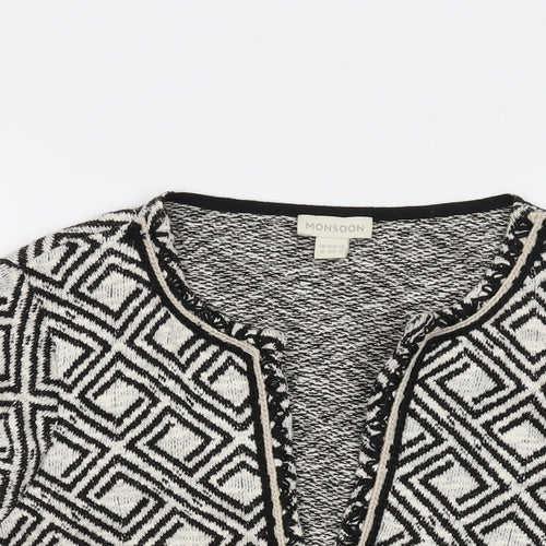 Monsoon Womens Beige V-Neck Geometric Cotton Cardigan Jumper Size 16