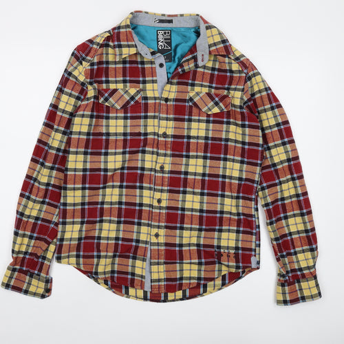Bila Bong Mens Yellow Plaid Polyester Button-Up Size S Collared Button