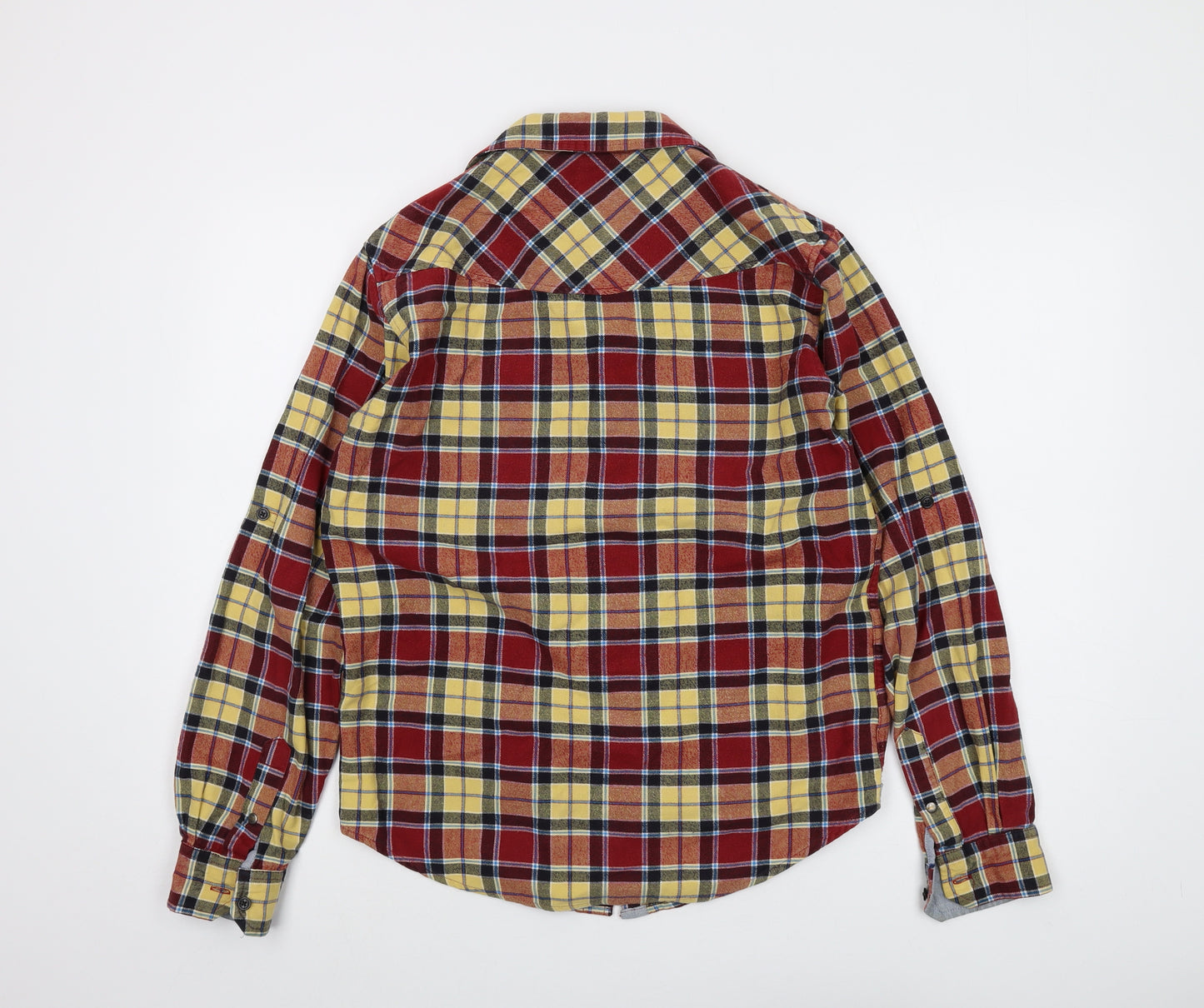 Bila Bong Mens Yellow Plaid Polyester Button-Up Size S Collared Button