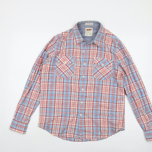 Levi's Mens Blue Plaid Cotton Button-Up Size S Collared Button