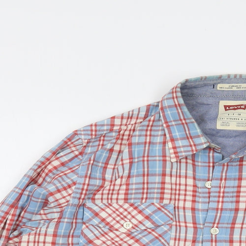 Levi's Mens Blue Plaid Cotton Button-Up Size S Collared Button