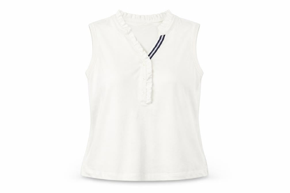 Front view of Lands' End women’s ivory cotton basic tank, size M, v-neck
