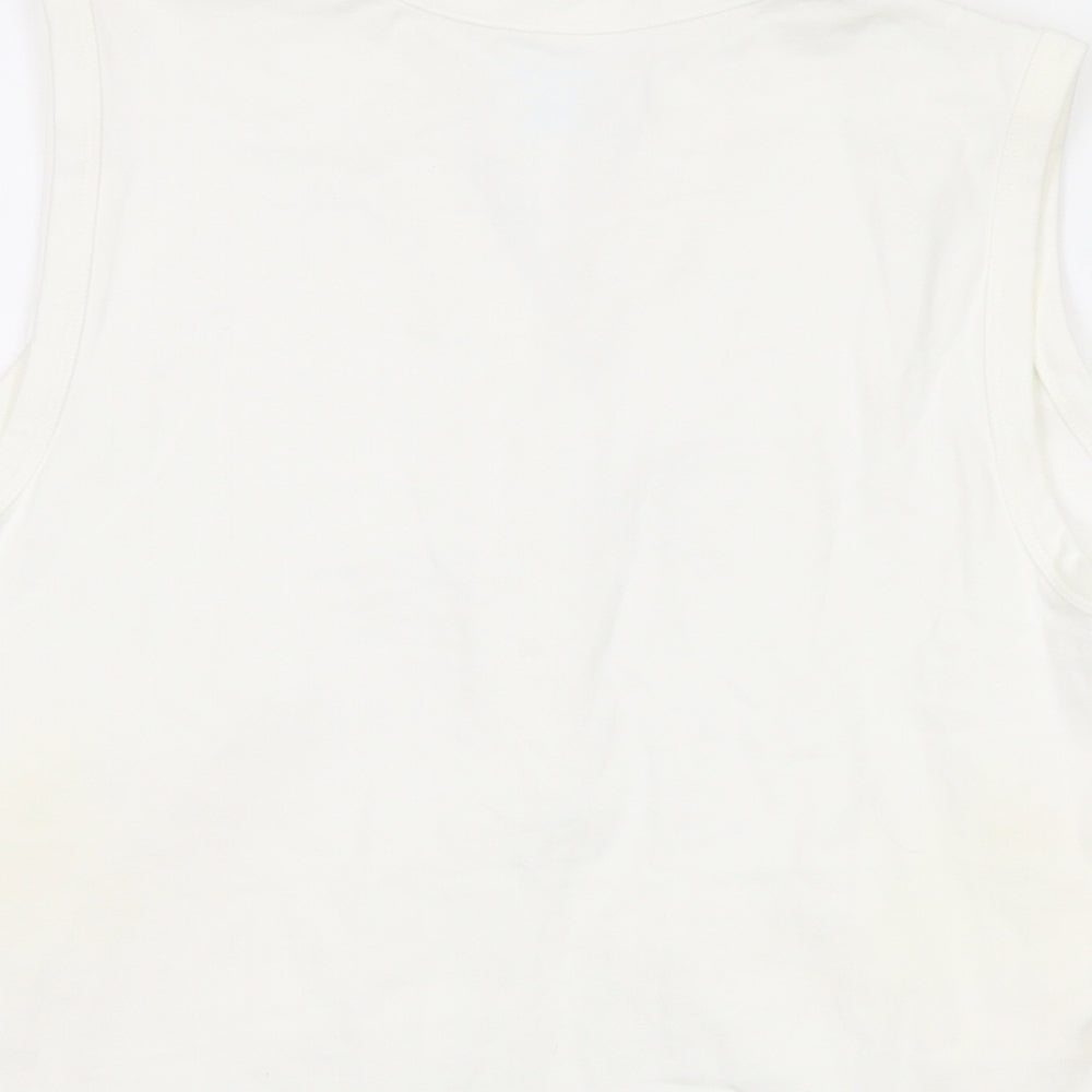 Lands' End Womens Ivory Cotton Basic Tank Size M V-Neck