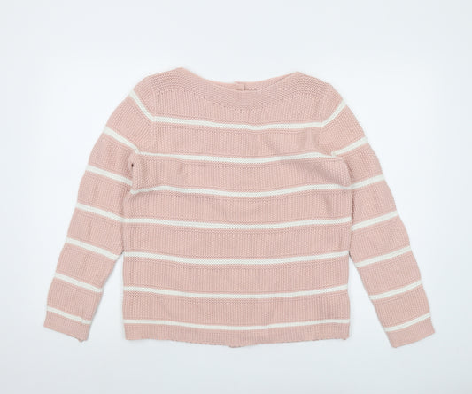 Marks and Spencer Womens Pink Round Neck Striped Cotton Pullover Jumper Size 12