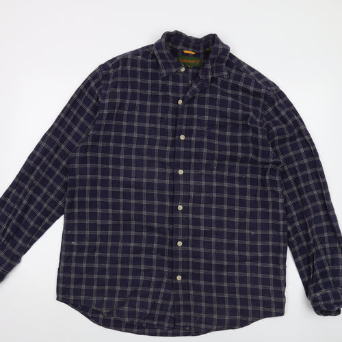 Timberland Mens Blue Plaid Cotton Button-Up Size M Collared Button