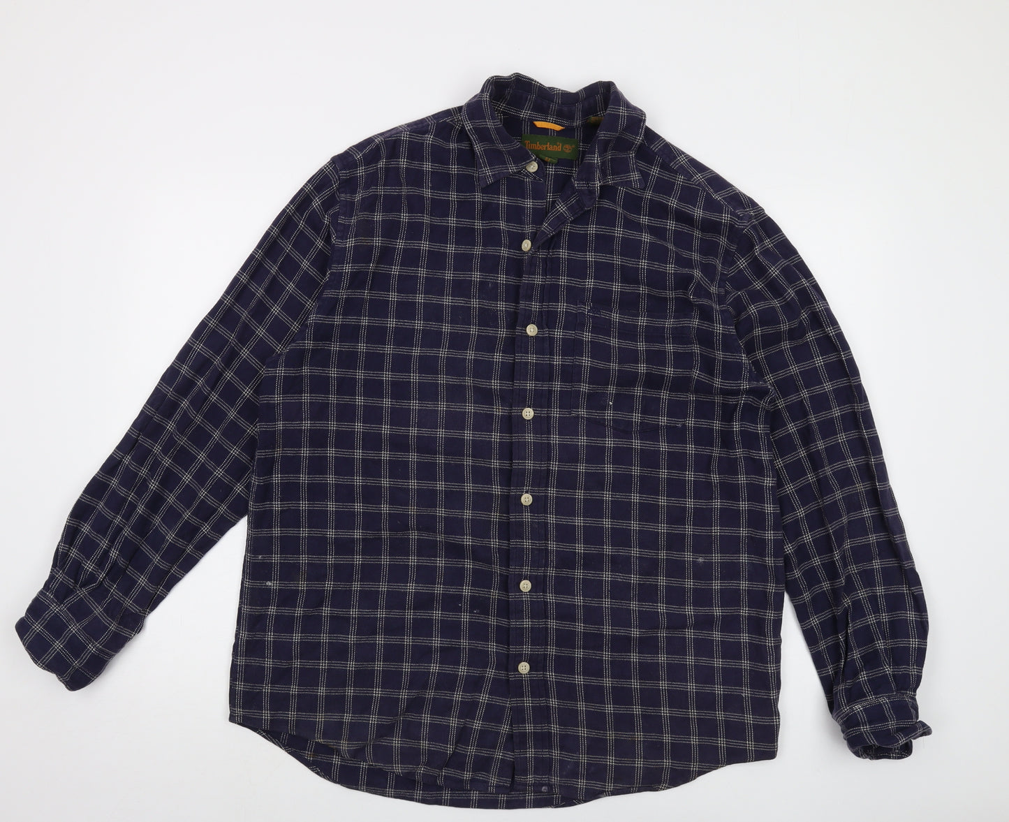 Timberland Mens Blue Plaid Cotton Button-Up Size M Collared Button