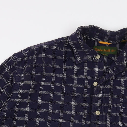 Timberland Mens Blue Plaid Cotton Button-Up Size M Collared Button