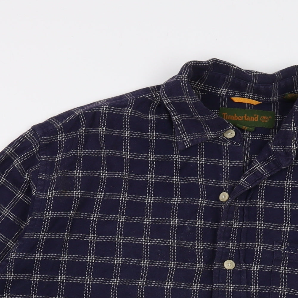Timberland Mens Blue Plaid Cotton Button-Up Size M Collared Button