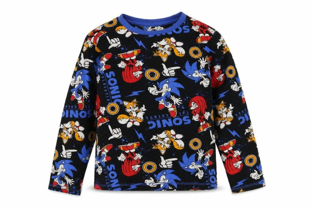 Front view of Sonic boys’ multicoloured geometric cotton basic t-shirt, size 10-11, years round neck pullover
