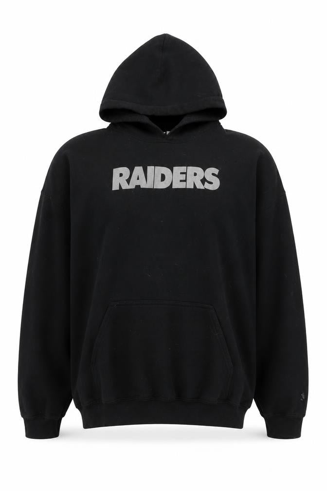Front view of Team Apparel men’s black polyester pullover hoodie, size XL