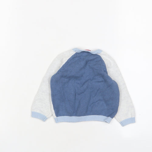 The White Company Boys Grey Cotton Pullover Jumper Size 3-6 Months Button - Boat
