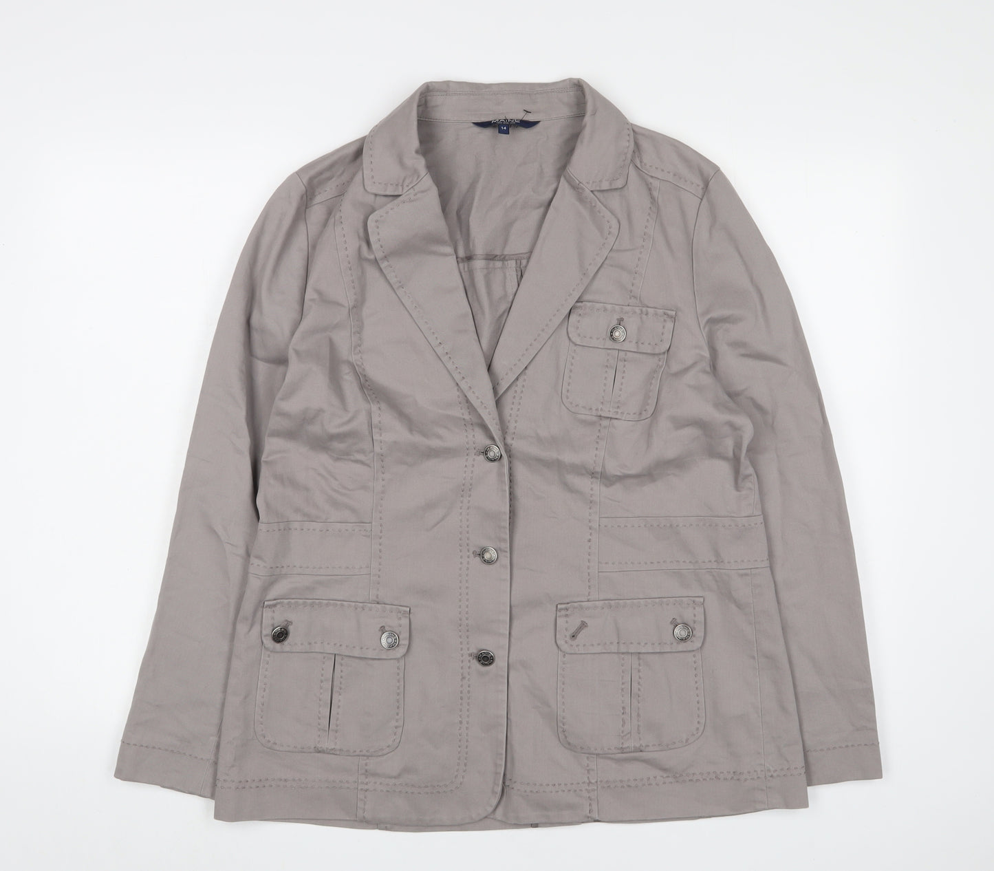 Maine Womens Beige Jacket Blazer Size 14 Button - Pockets