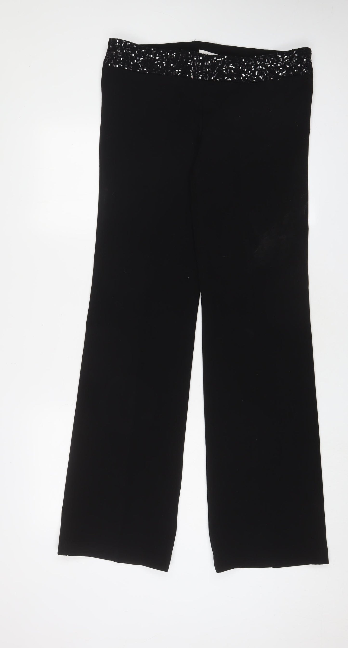Kookai Womens Black Polyester Trousers Size 14 L35 in Regular Zip - Sequins