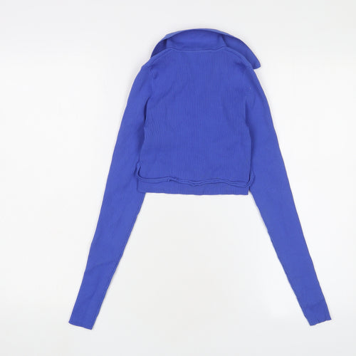 Bershka Womens Blue Polyamide Cropped T-Shirt Size S Collared - Stretch