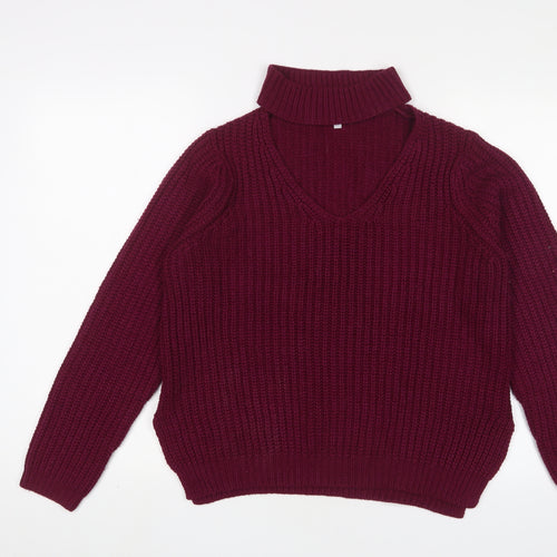 Red Herring Womens Purple High Neck Acrylic Pullover Jumper Size 12