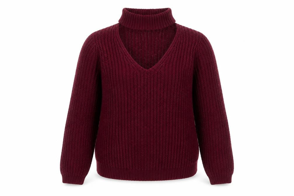 Front view of Red Herring women’s purple high neck acrylic jumper, size UK 12