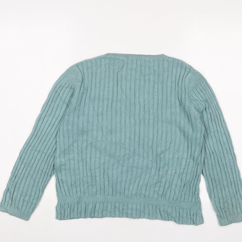 Cc Womens Blue V-Neck Viscose Pullover Jumper Size XL - Embroidered