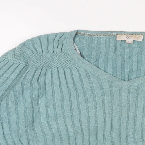 Cc Womens Blue V-Neck Viscose Pullover Jumper Size XL - Embroidered